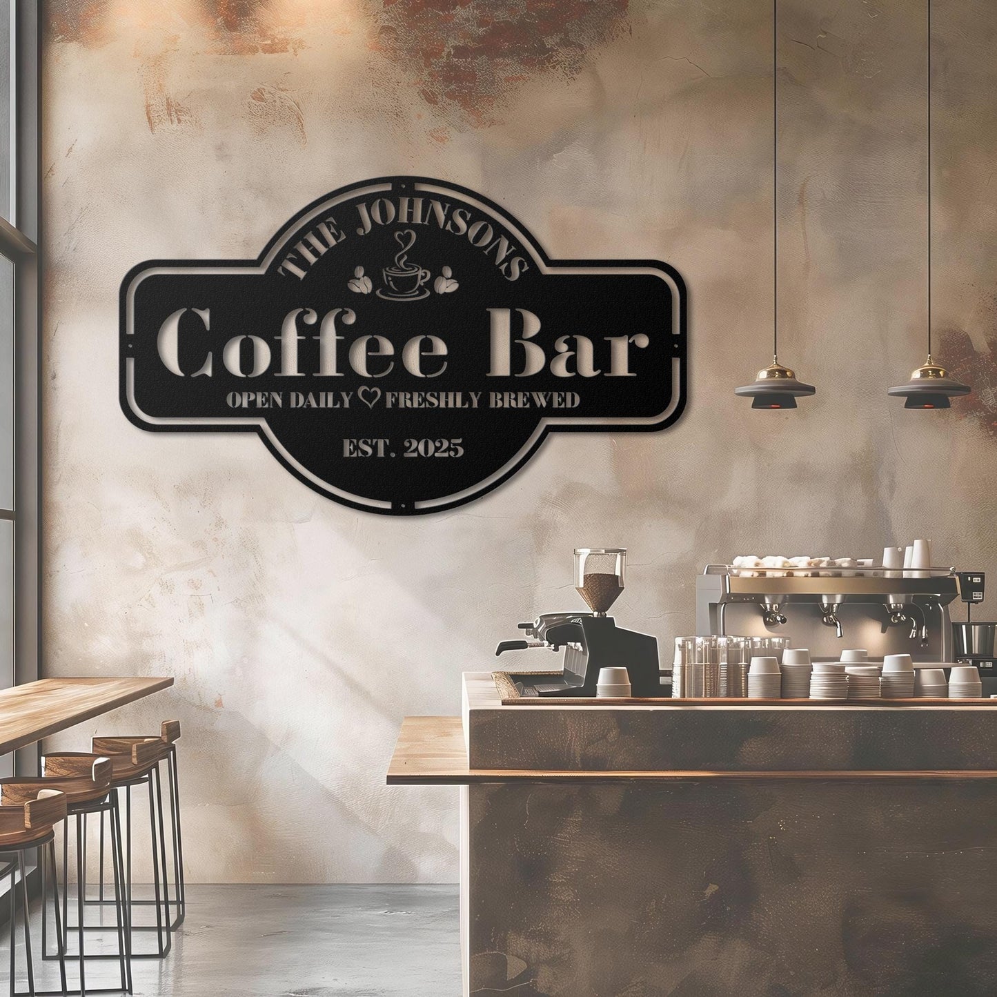 Personalized Coffee Bar Sign for Kitchen | Custom Coffee Decor | Metal Wall Art| Coffee Lover Gift | Cafe Shop Sign | Cafe Bar Sign | Gifts