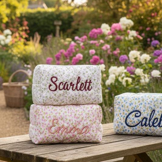 Personalized Floral Makeup Bag - Embroidered Toiletry Pouch, Bridesmaid Gift