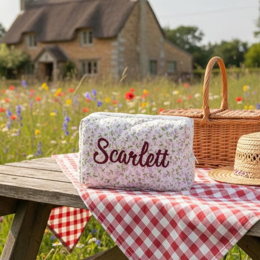 Personalized Floral Embroidered Toiletry Bag: Custom Travel Cosmetic Organizer
