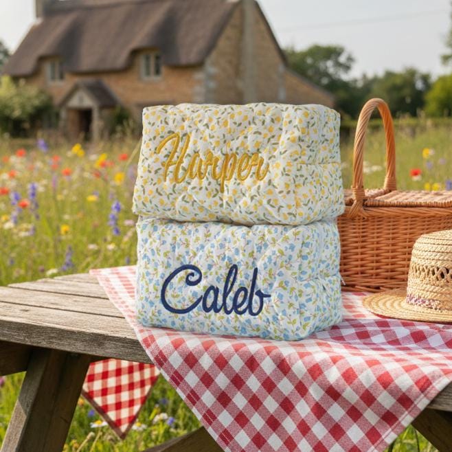 Personalized Floral Makeup Bag - Embroidered Toiletry Pouch, Bridesmaid Gift