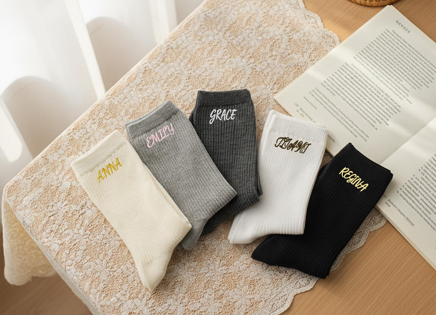 Custom Name Embroidered Socks – Personalized Cotton Socks Gift for Her & Him, Cozy Minimalist Style