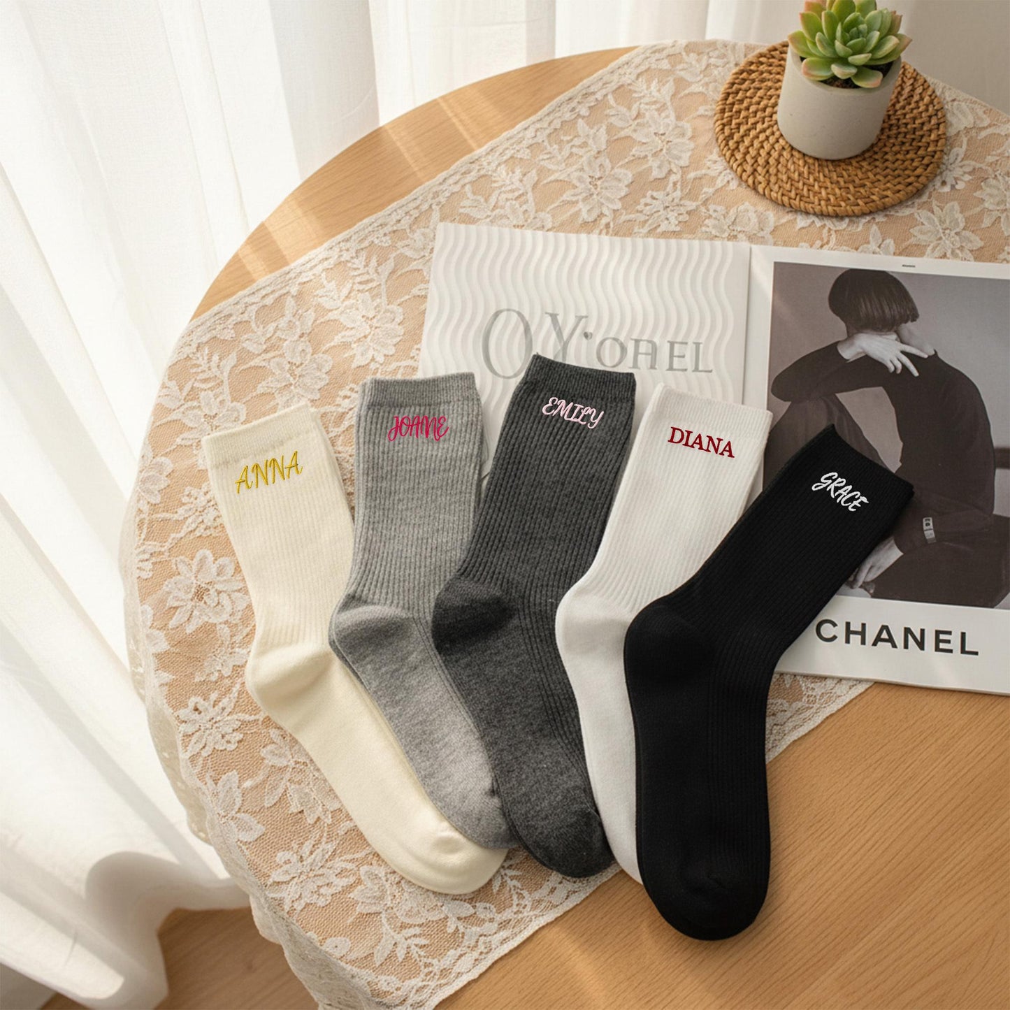 Custom Name Embroidered Socks – Personalized Cotton Socks Gift for Her & Him, Cozy Minimalist Style
