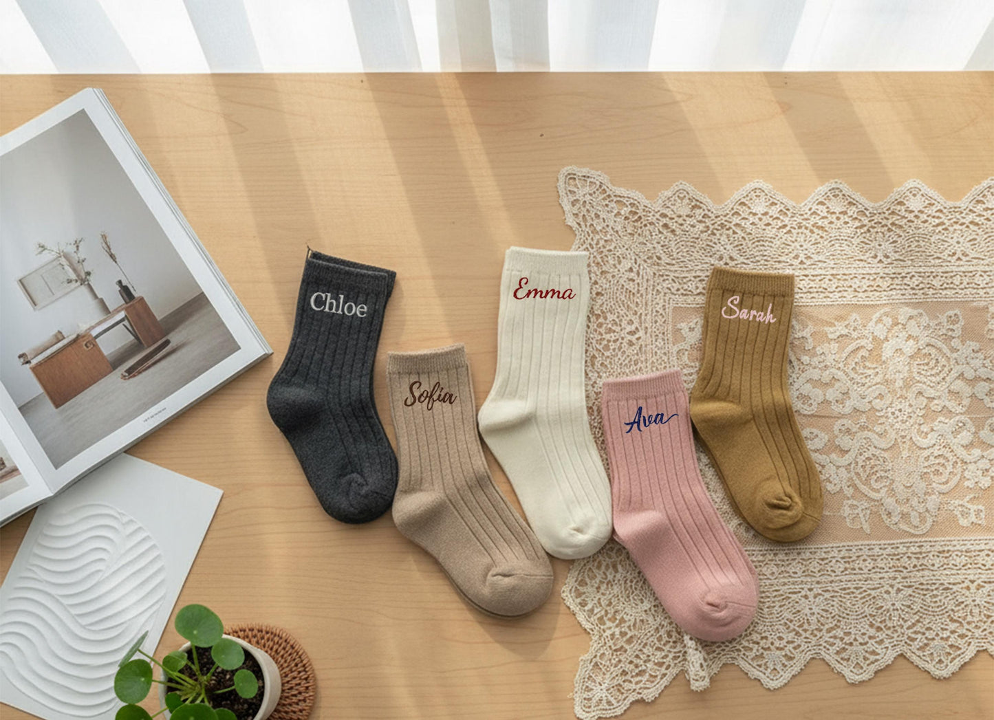 Custom Name Embroidered Socks – Personalized Cotton Socks Gift for Her & Him, Cozy Minimalist Style