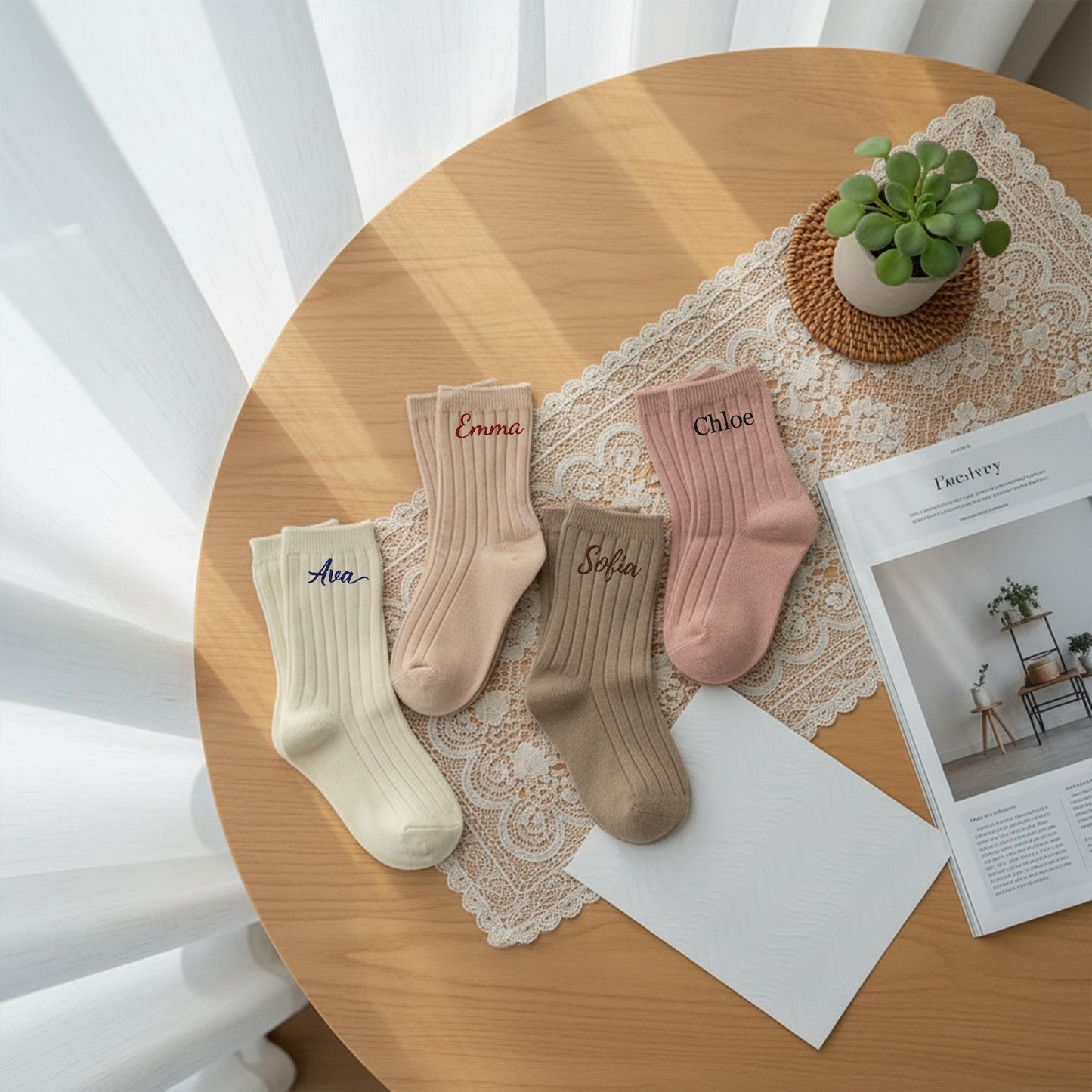 Custom Name Embroidered Socks – Personalized Cotton Socks Gift for Her & Him, Cozy Minimalist Style