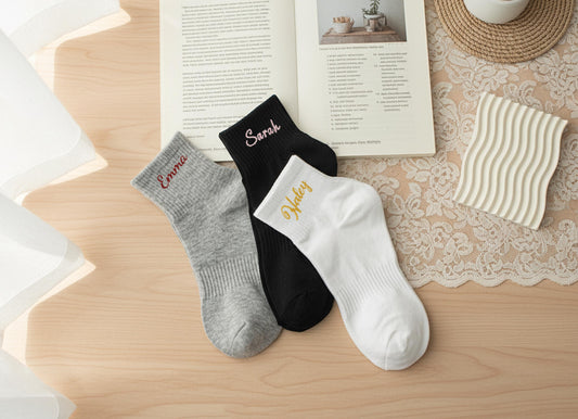 Personalized Name Socks – Custom Embroidered Cotton Socks, Elegant Cozy Gift for Her
