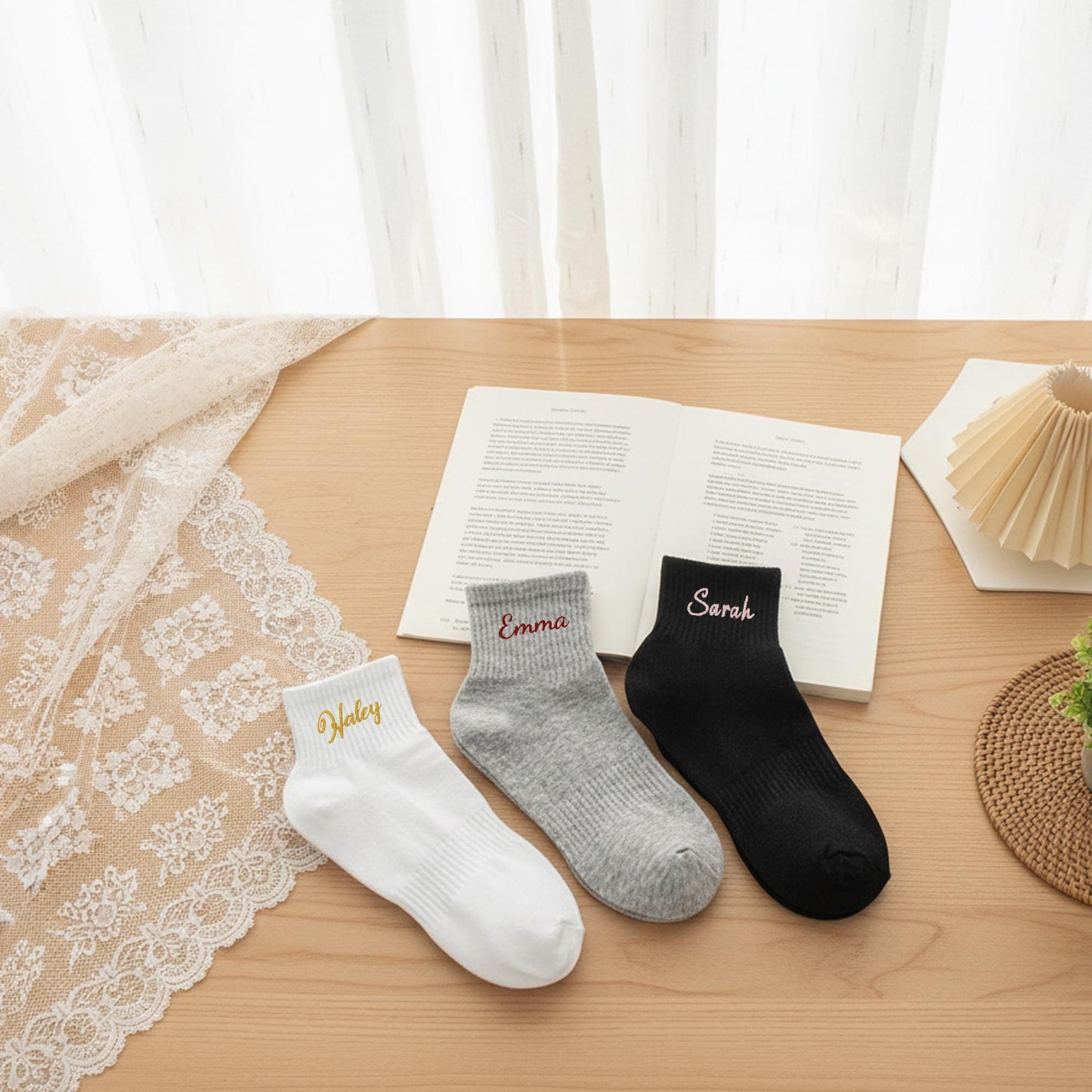 Personalized Name Socks – Custom Embroidered Cotton Socks, Elegant Cozy Gift for Her