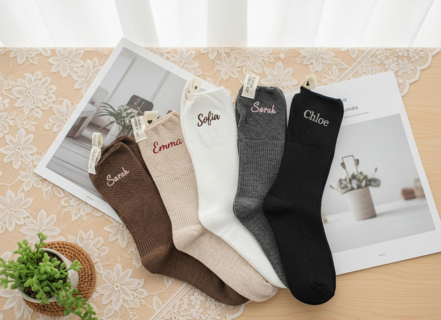 Personalized Embroidered Name Socks – Custom Cotton Socks, Cozy & Elegant Gift for Her