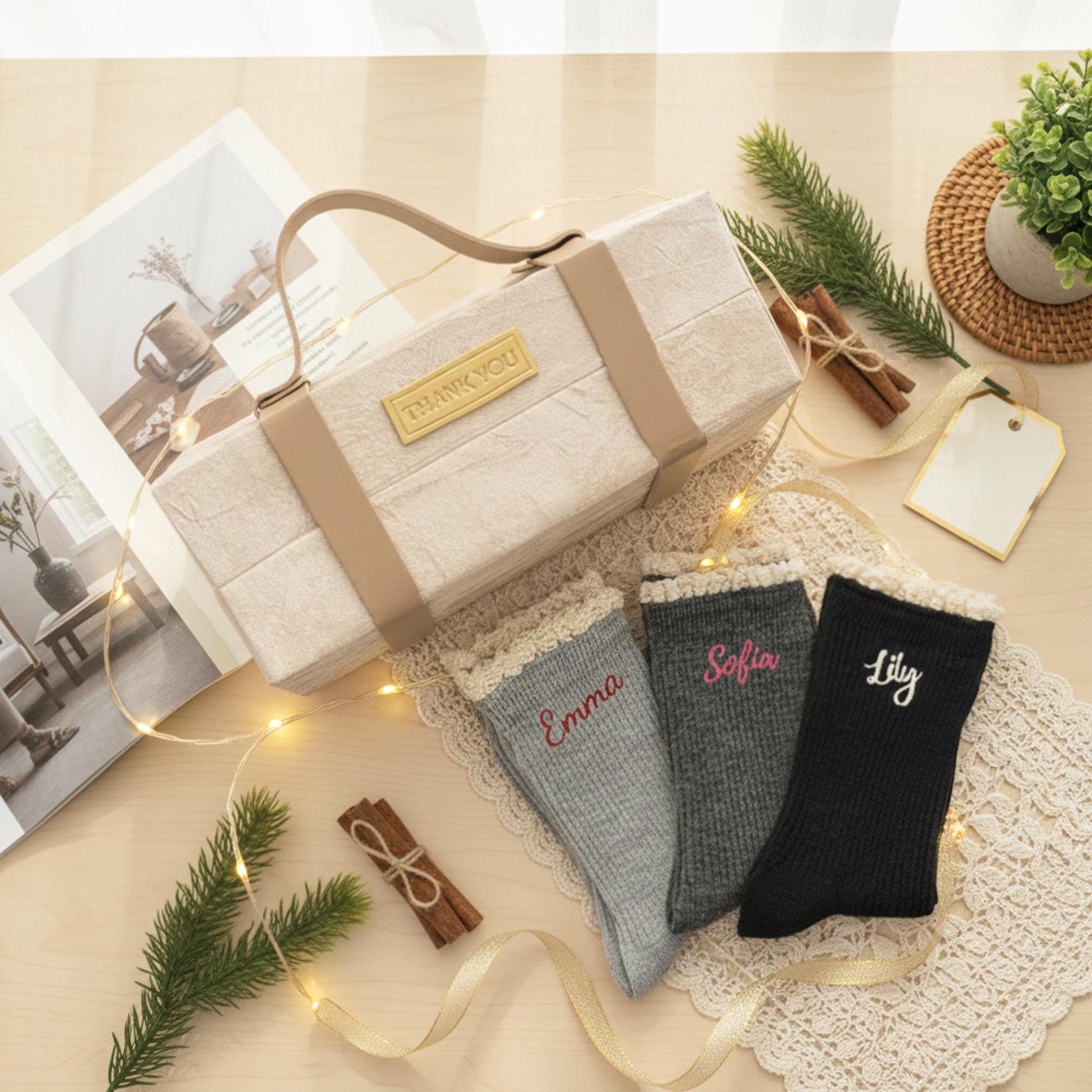 Custom Name Socks – Personalized Embroidered Cotton Socks, Thoughtful Gift for Her, Cozy & Elegant Lace