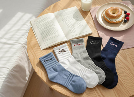 Custom Embroidered Name Socks – Personalized Cotton Socks Gift, Cozy Minimalist Style