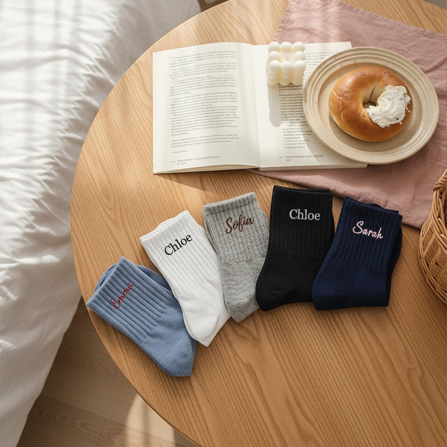 Custom Embroidered Name Socks – Personalized Cotton Socks Gift, Cozy Minimalist Style