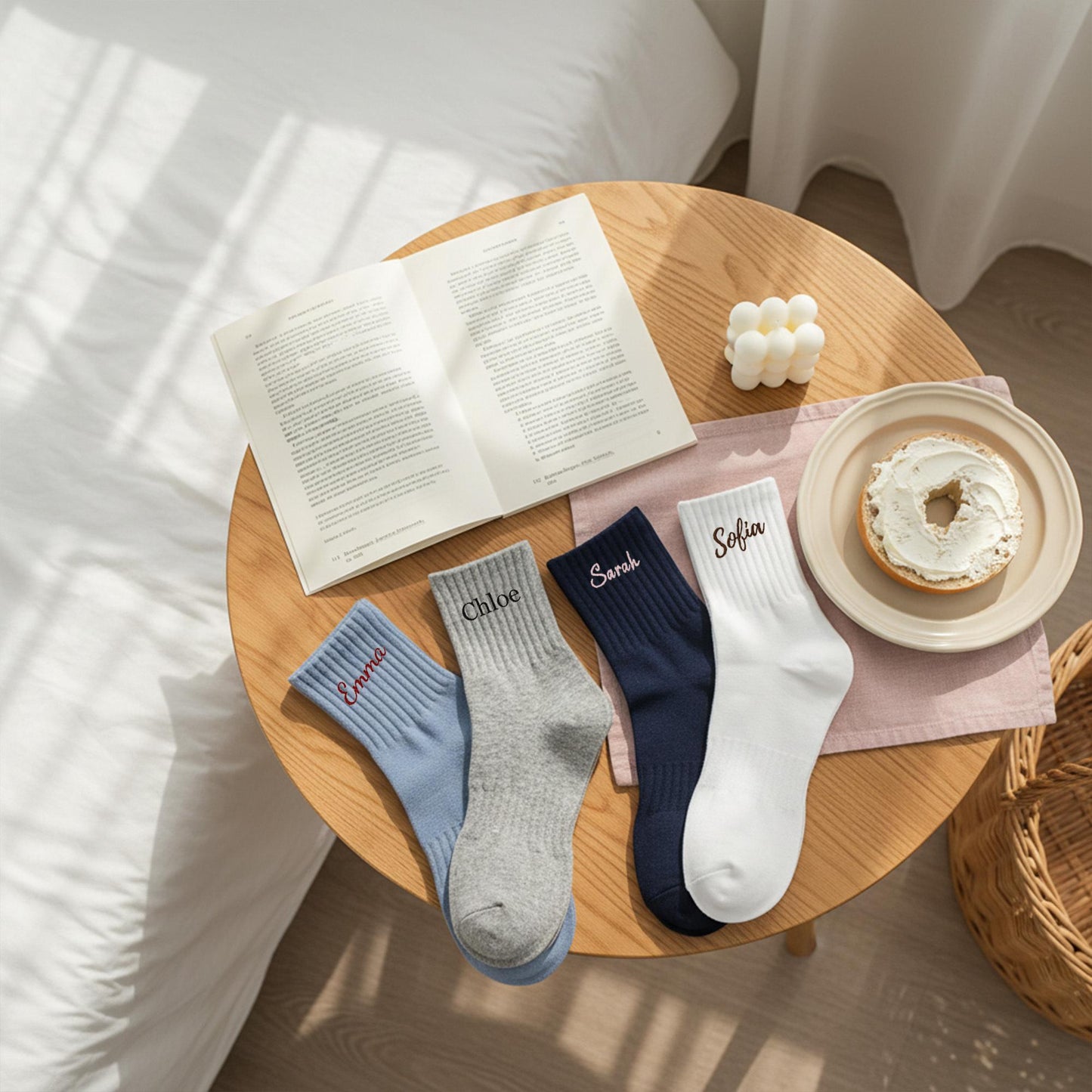 Custom Embroidered Name Socks – Personalized Cotton Socks Gift, Cozy Minimalist Style