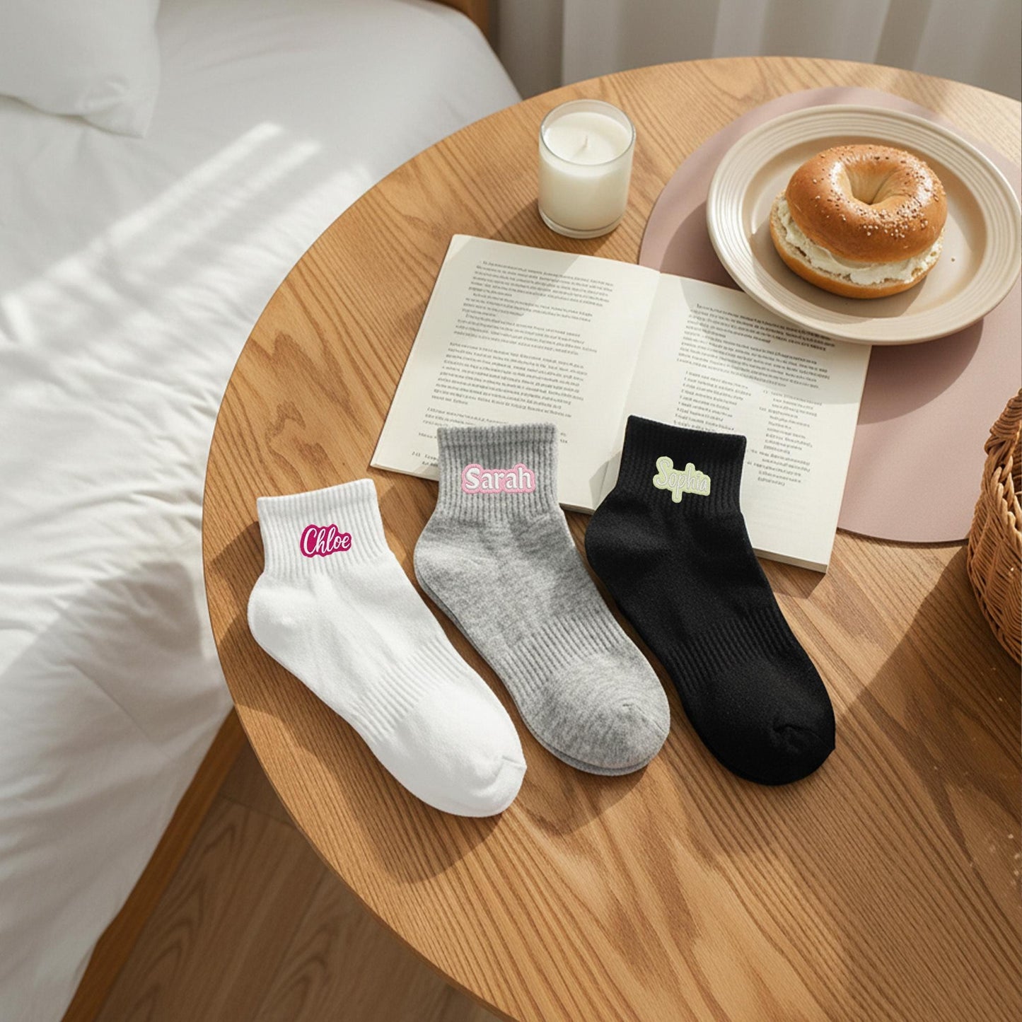 Custom Embroidered Socks , Gift for Her & Kids, Personalized Cotton Socks with Colorful Name Stitching