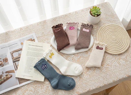 Personalized Name Socks for Kids – Custom Embroidered Anti-Lost Preschool Socks, Daycare & Kindergarten Essentials