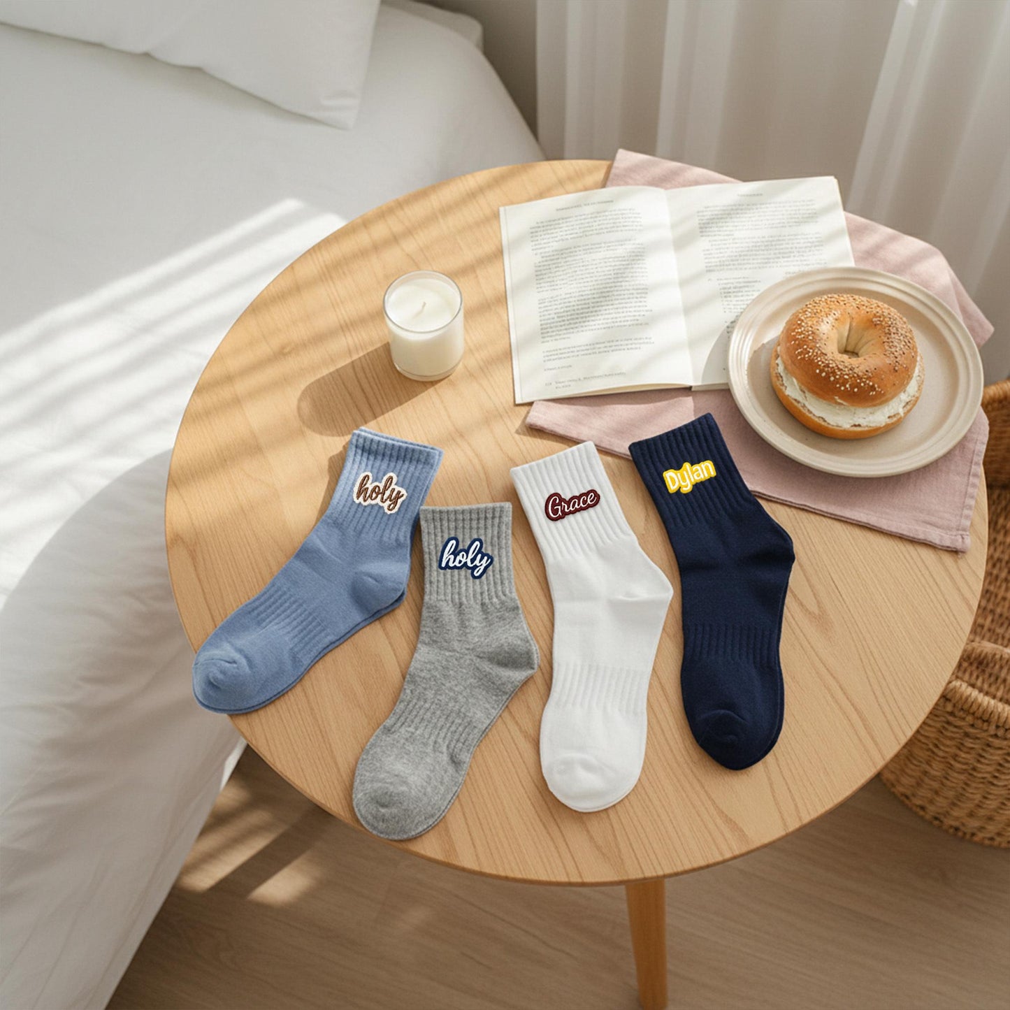 Custom Embroidered Socks , Gift for Him & Her, Personalized Cotton Socks with Colorful Name Stitching