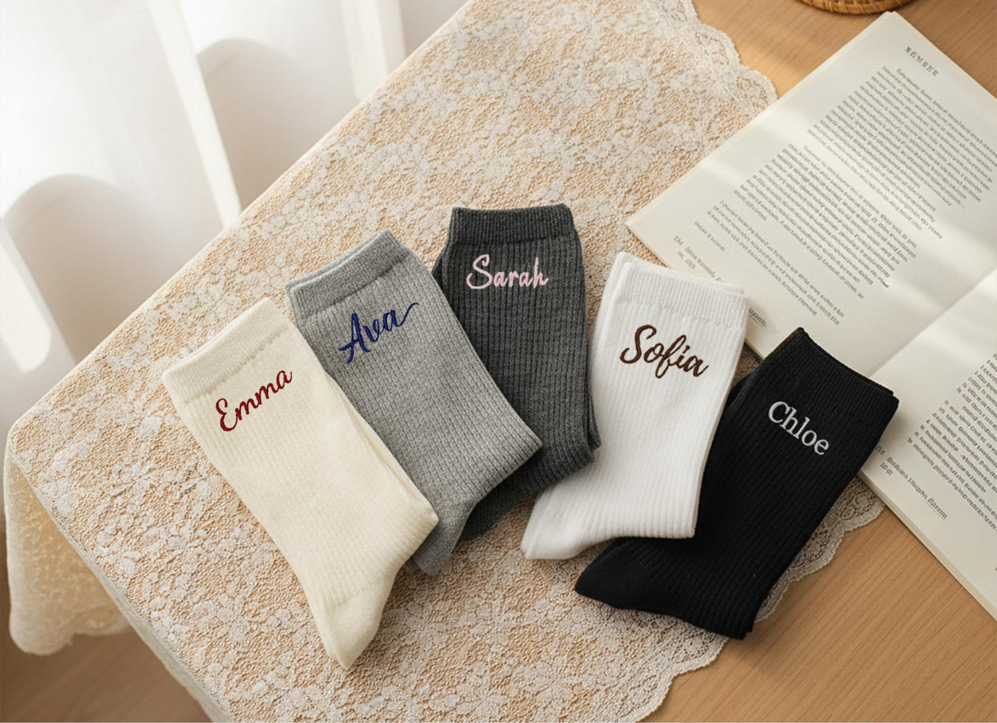 Custom Name Embroidered Socks – Personalized Cotton Socks Gift for Her & Him, Cozy Minimalist Style
