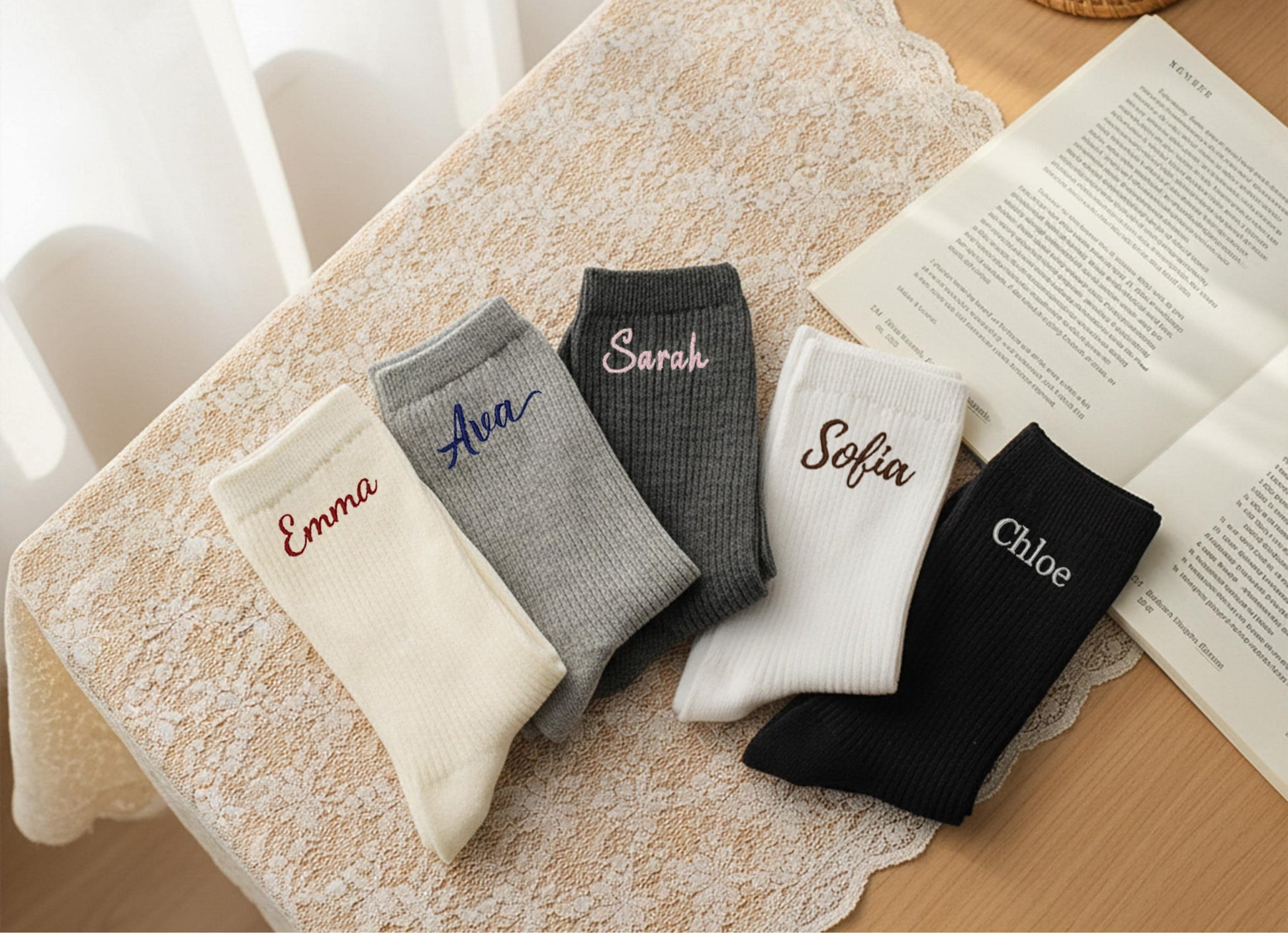 Custom Name Embroidered Socks – Personalized Cotton Socks Gift for Her & Him, Cozy Minimalist Style