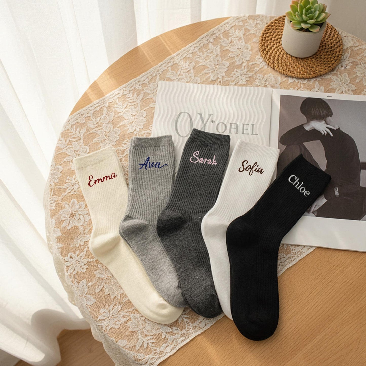 Custom Name Embroidered Socks – Personalized Cotton Socks Gift for Her & Him, Cozy Minimalist Style
