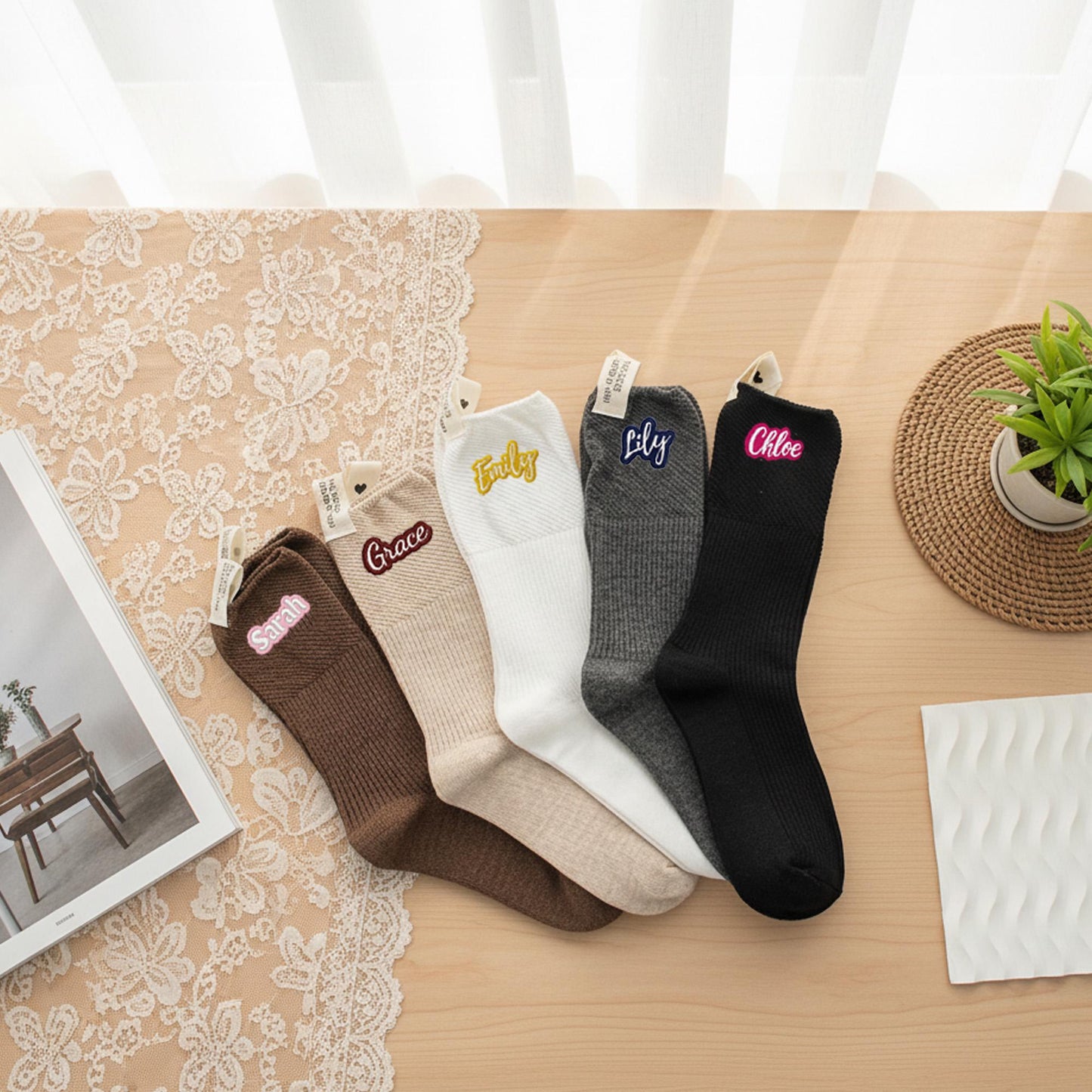 Custom Embroidered Socks , Gift for Her & Kids, Personalized  Socks with Colorful Name Stitching