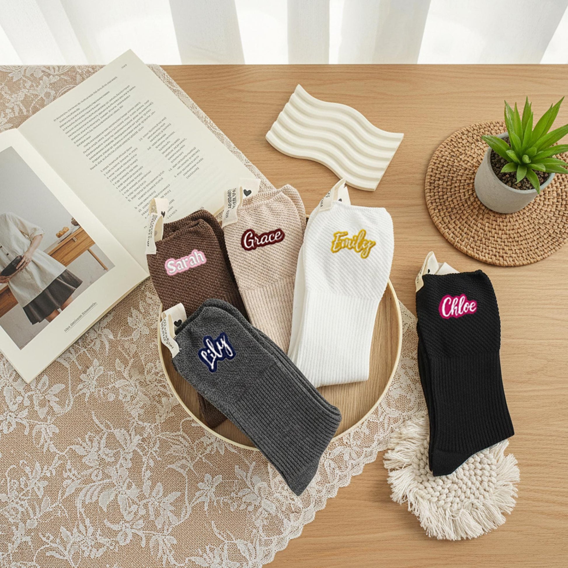 Custom Embroidered Socks , Gift for Her & Kids, Personalized  Socks with Colorful Name Stitching