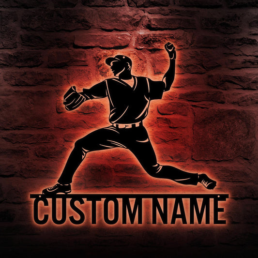 Personalized Baseball Metal Wall Art: Custom Pitcher Name Decor