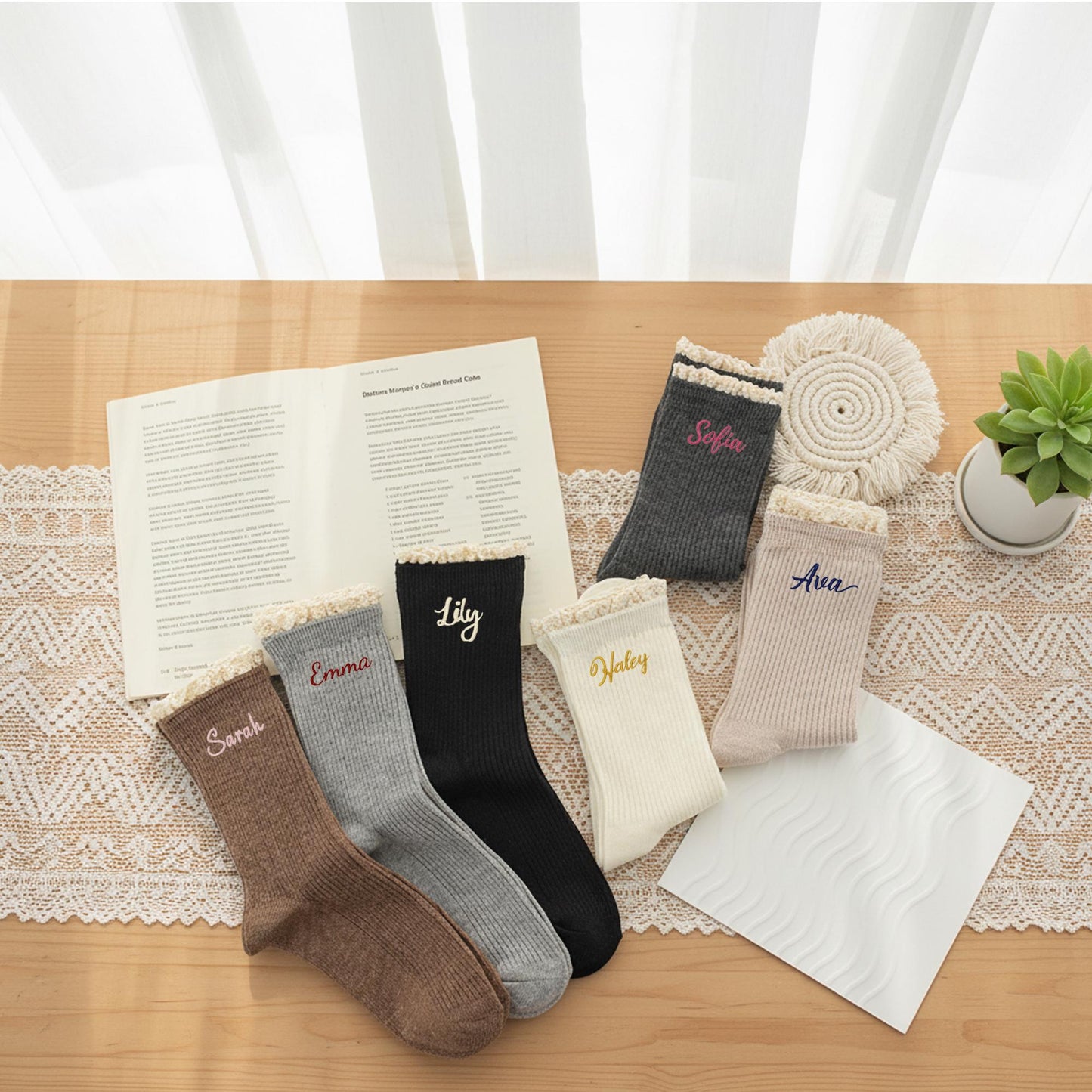 Custom Name Socks – Personalized Embroidered Cotton Socks, Thoughtful Gift for Her, Cozy & Elegant Lace