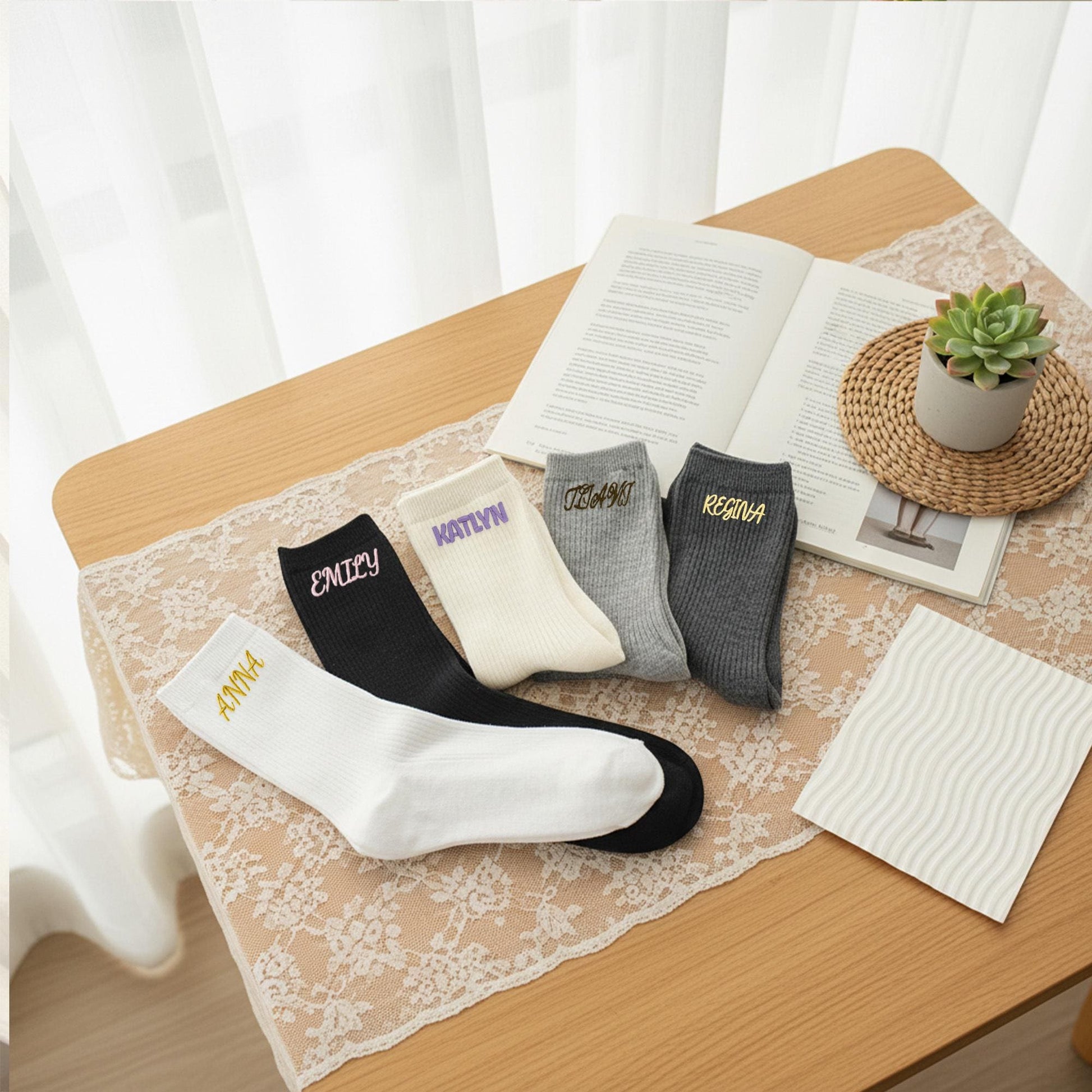 Custom Name Embroidered Socks – Personalized Cotton Socks Gift for Her & Him, Cozy Minimalist Style