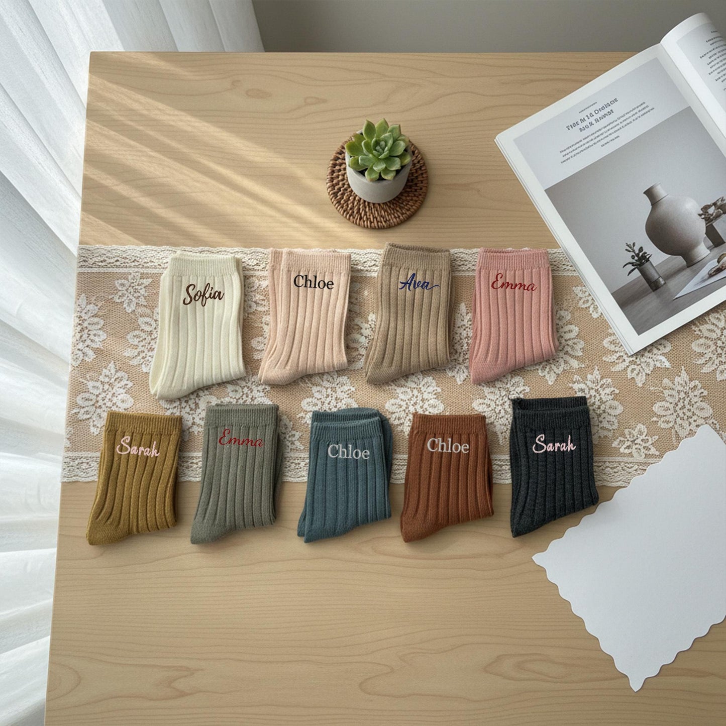 Custom Name Embroidered Socks – Personalized Cotton Socks Gift for Her & Him, Cozy Minimalist Style