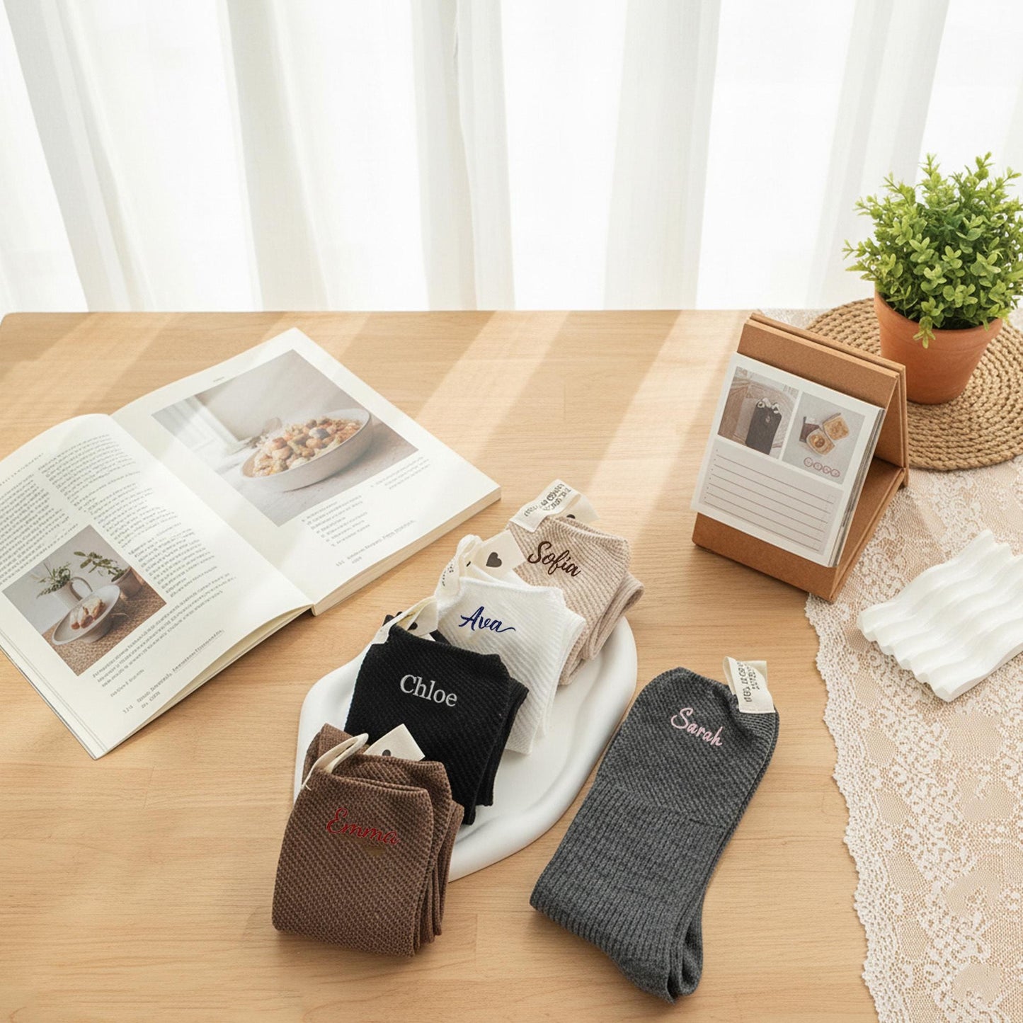 Personalized Embroidered Name Socks – Custom Cotton Socks, Cozy & Elegant Gift for Her