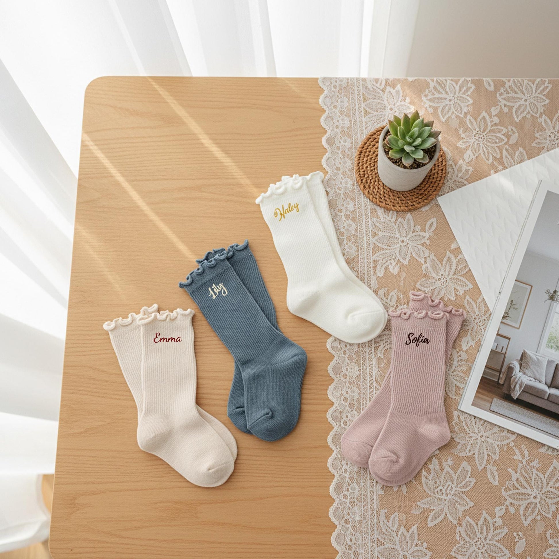 6 Pairs Personalized Kids Socks – Custom Pet Embroidery, Name Socks Set,  Kindergarten anti-lost