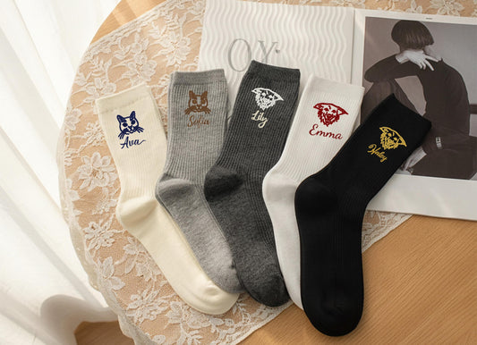 Personalized Pet Socks – Custom Dog & Cat Face Embroidered Name Socks, Gift for  Lovers