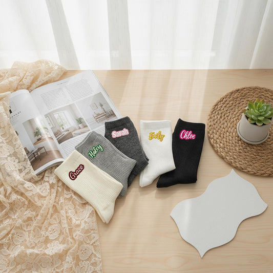 Custom Embroidered Socks , Gift for Her & Kids, Personalized Cotton Socks with Colorful Name Stitching