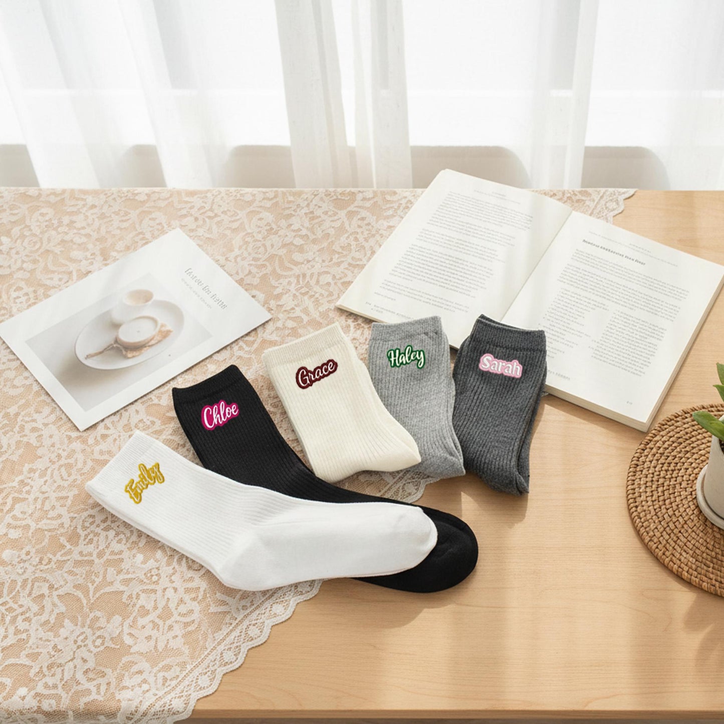 Custom Embroidered Socks , Gift for Her & Kids, Personalized Cotton Socks with Colorful Name Stitching