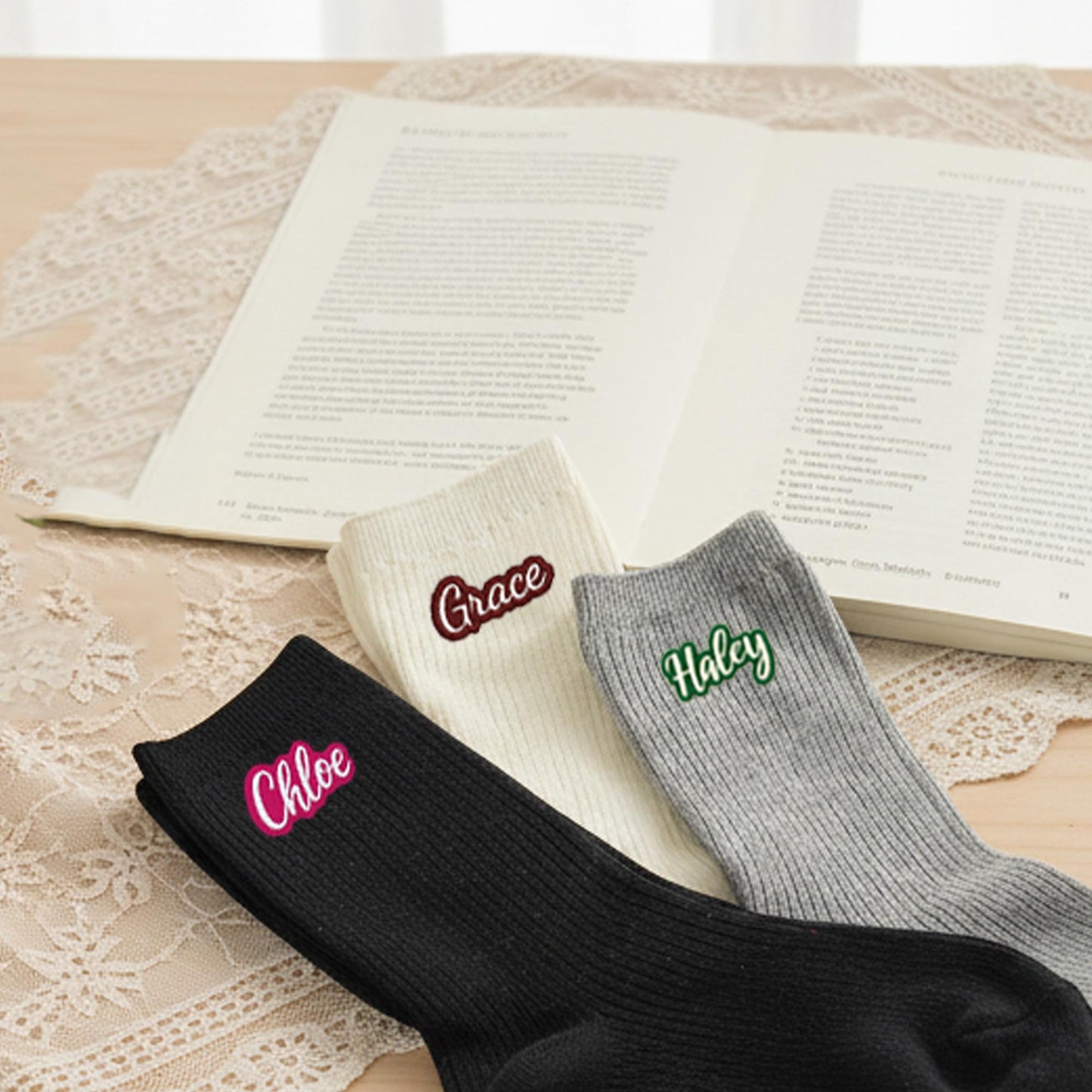 Custom Embroidered Socks , Gift for Her & Kids, Personalized Cotton Socks with Colorful Name Stitching