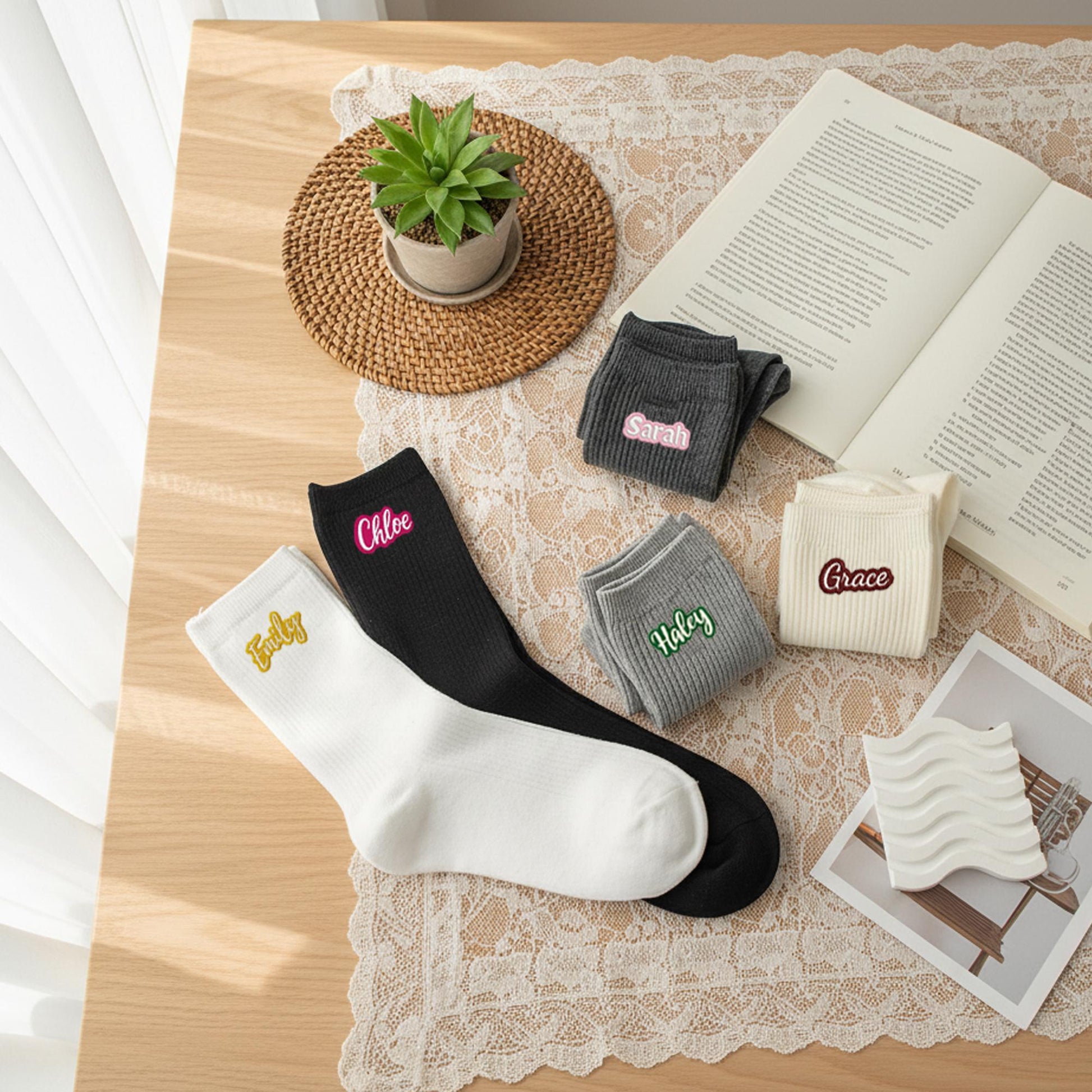 Custom Embroidered Socks , Gift for Her & Kids, Personalized Cotton Socks with Colorful Name Stitching