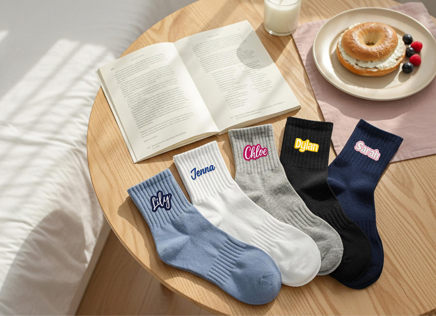 Custom Embroidered Socks , Gift for Him & Her, Personalized Cotton Socks with Colorful Name Stitching