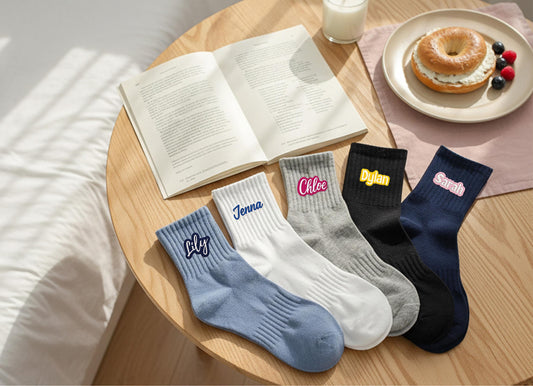 Custom Embroidered Socks , Gift for Him & Her, Personalized Cotton Socks with Colorful Name Stitching