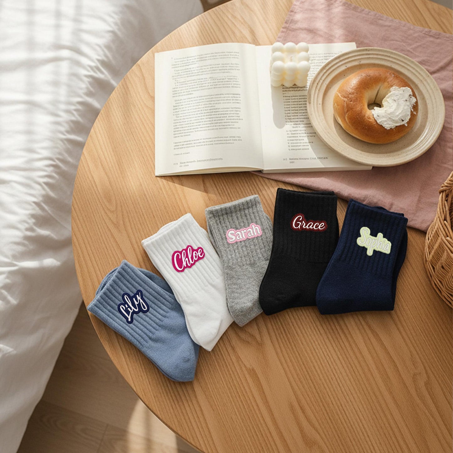 Custom Embroidered Socks , Gift for Him & Her, Personalized Cotton Socks with Colorful Name Stitching