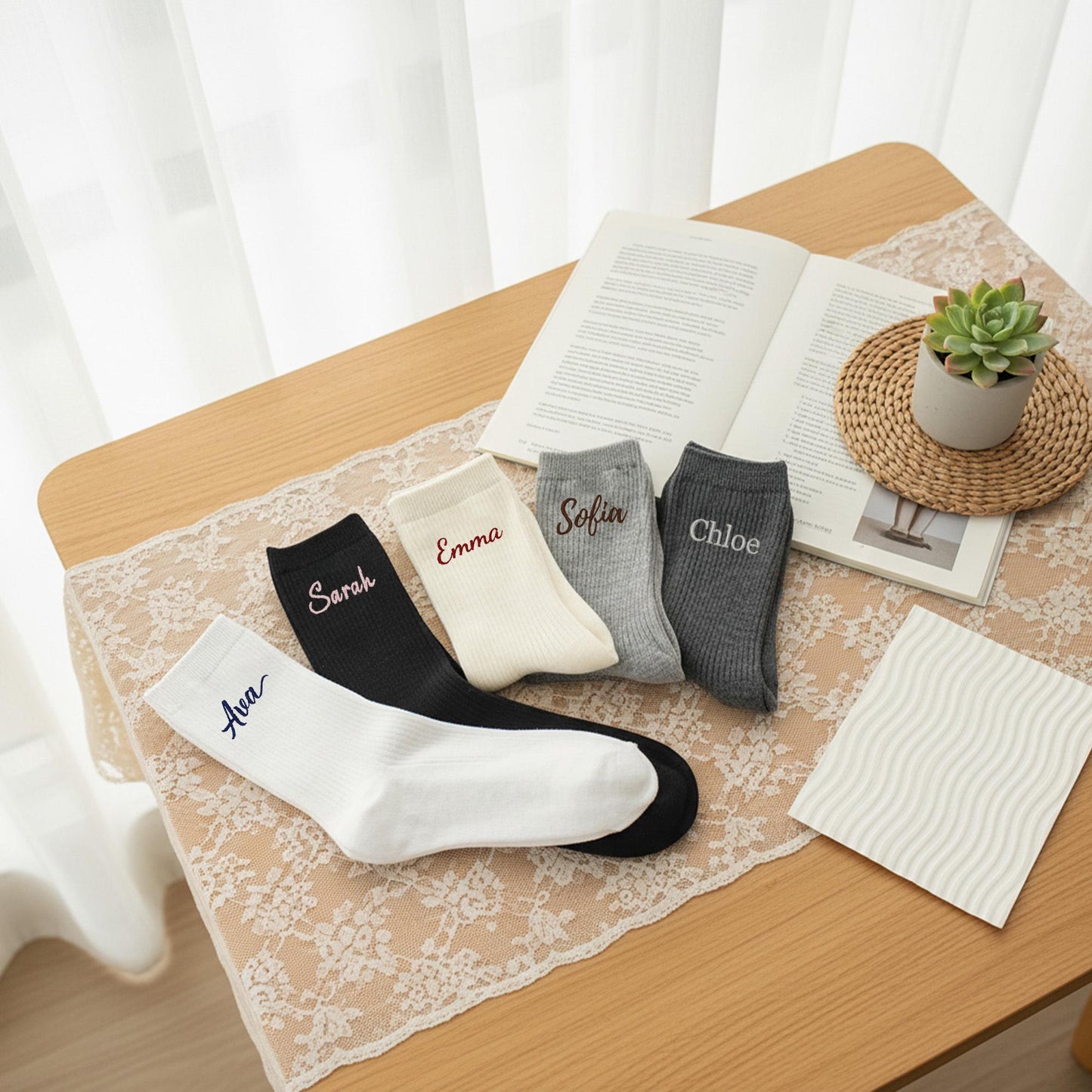 Custom Name Embroidered Socks – Personalized Cotton Socks Gift for Her & Him, Cozy Minimalist Style