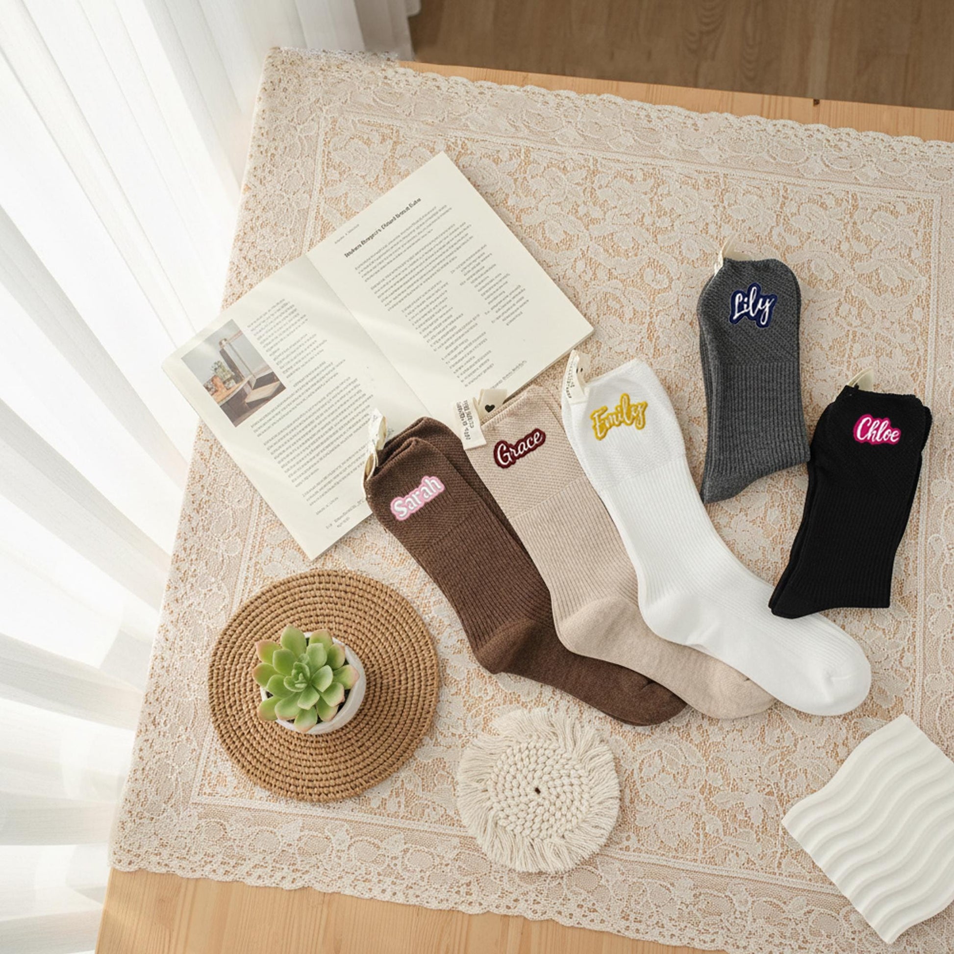 Custom Embroidered Socks , Gift for Her & Kids, Personalized  Socks with Colorful Name Stitching