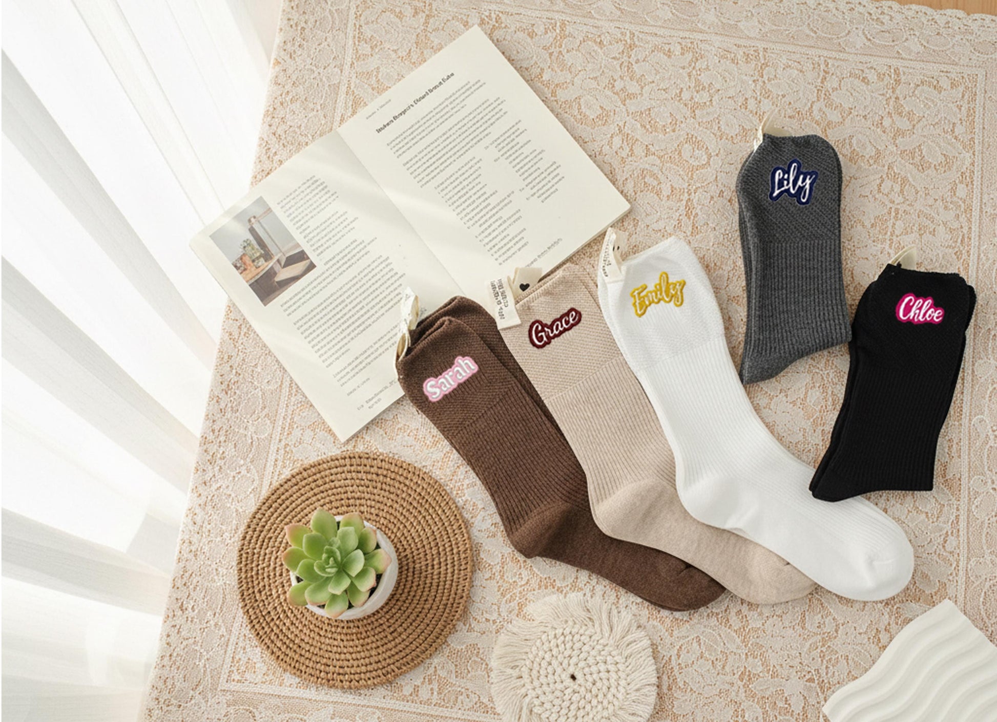 Custom Embroidered Socks , Gift for Her & Kids, Personalized  Socks with Colorful Name Stitching