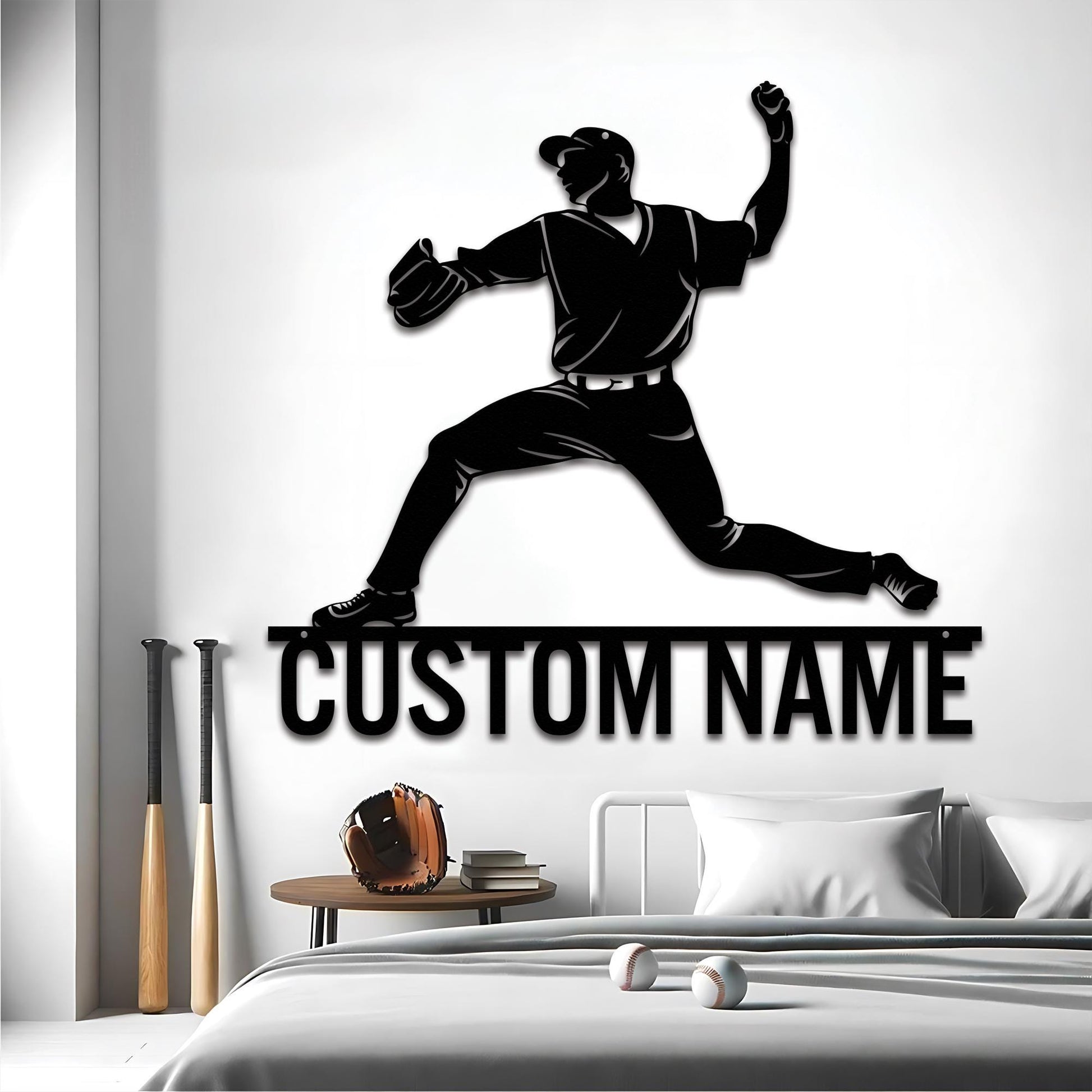 Personalized Baseball Metal Wall Art: Custom Pitcher Name Decor