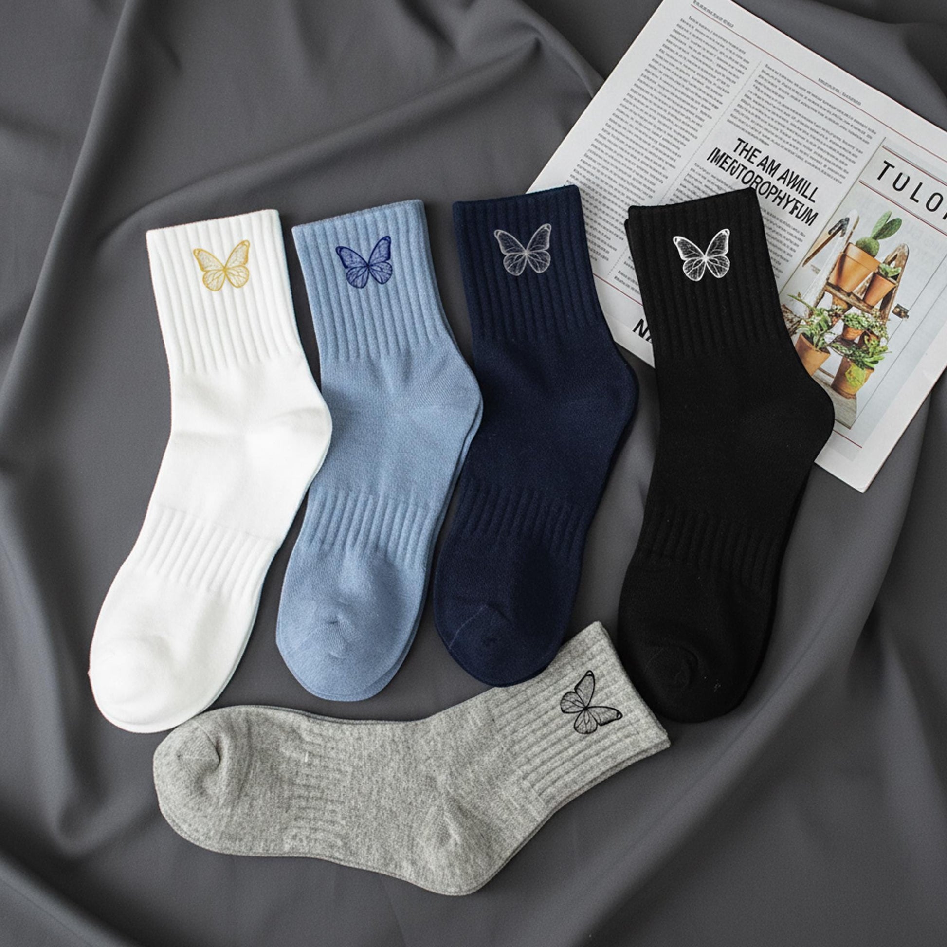Custom Butterfly Embroidered Socks, Unisex Socks, Personalized Gift