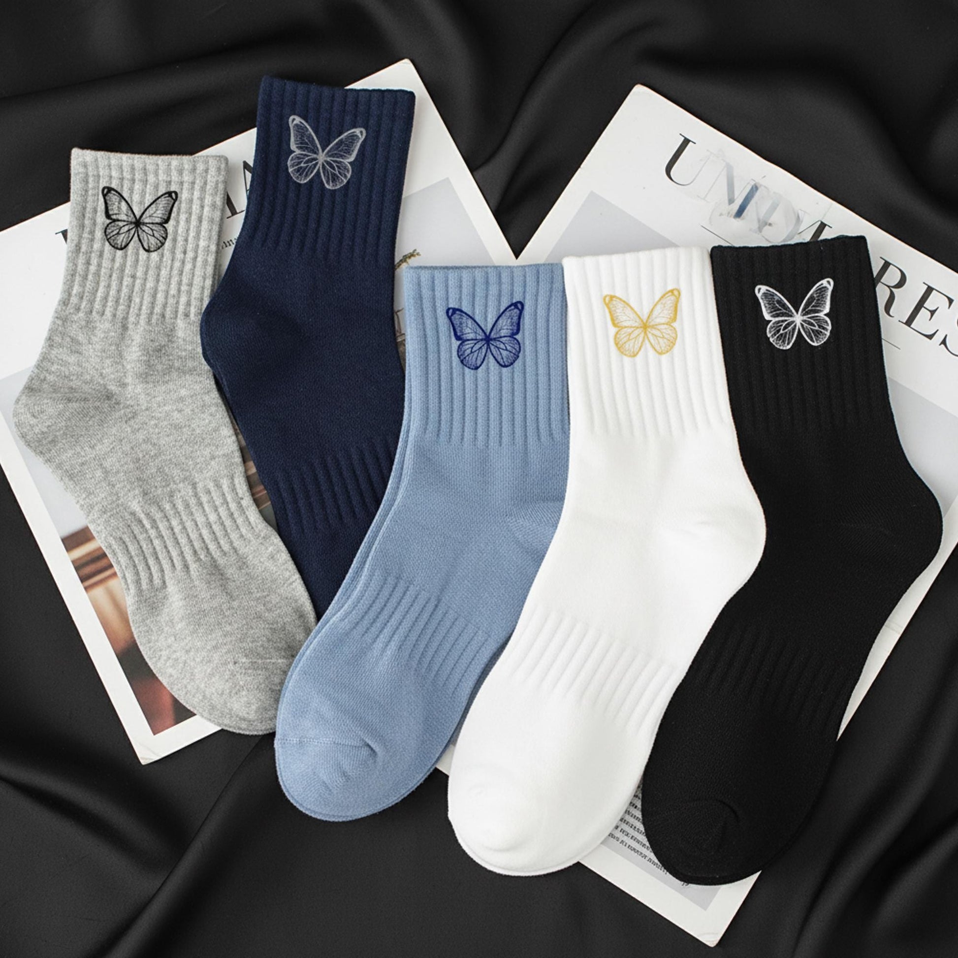 Custom Butterfly Embroidered Socks, Unisex Socks, Personalized Gift