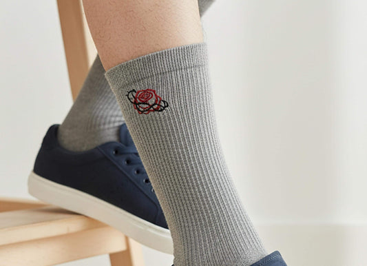 5 Pairs Rose Embroidered Crew Socks Set ｜ Soft Cotton Ribbed Socks ｜Gift for Her