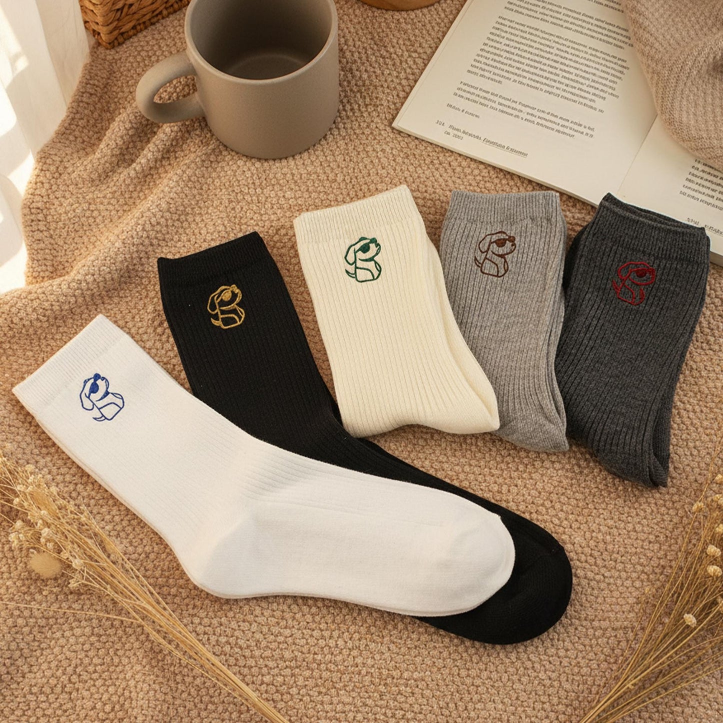 Custom Puppy Outline Socks ｜Custom Embroidered Dog Socks ｜Multi-Color Set