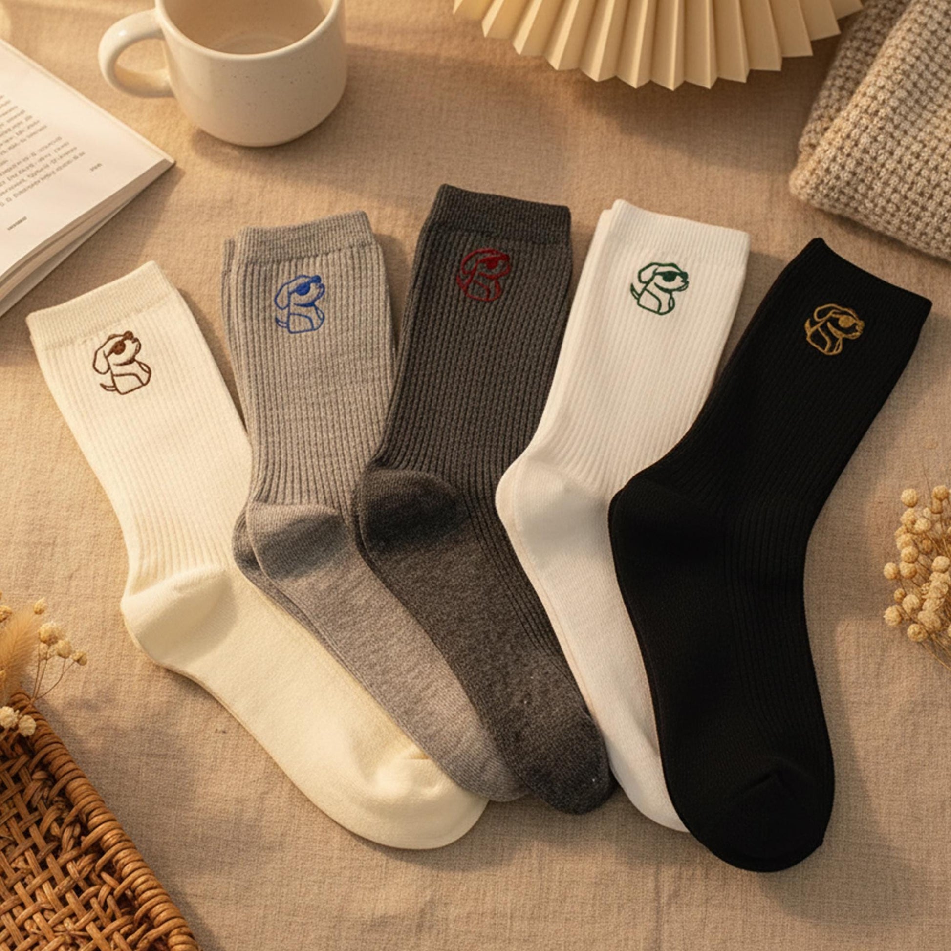 Custom Puppy Outline Socks ｜Custom Embroidered Dog Socks ｜Multi-Color Set