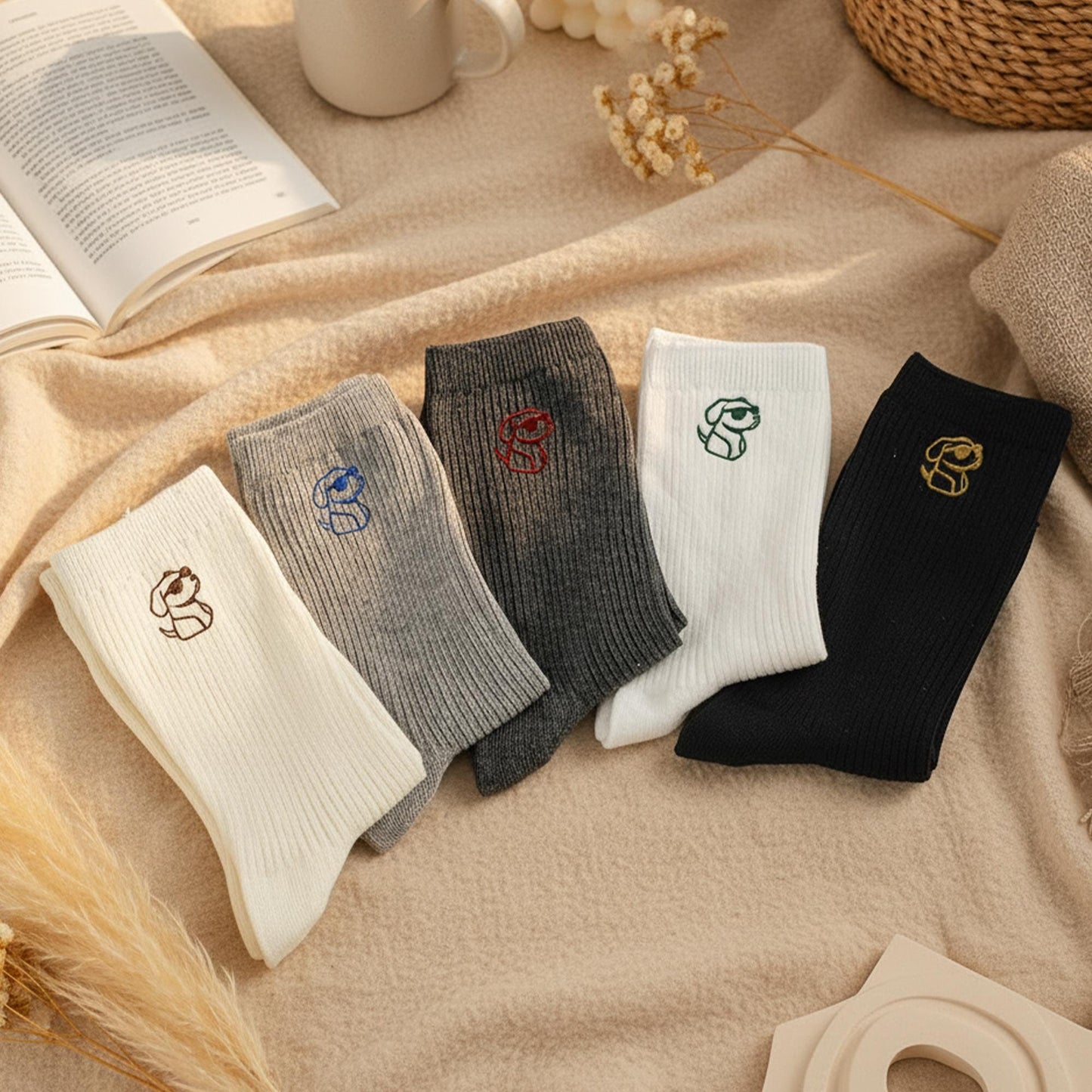 Custom Puppy Outline Socks ｜Custom Embroidered Dog Socks ｜Multi-Color Set