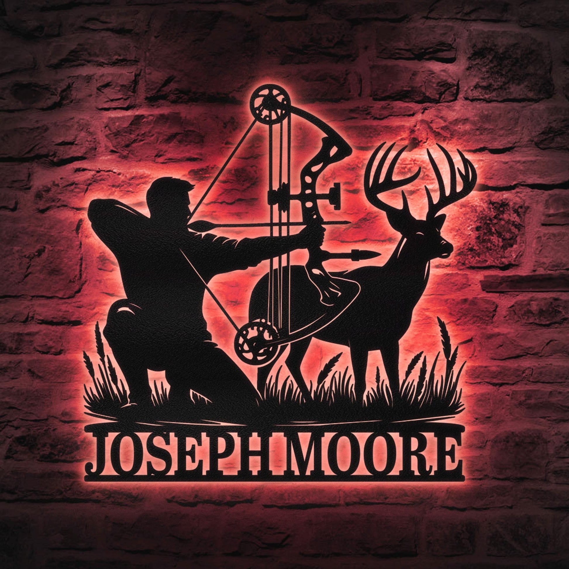 Custom Archery Hunter Wall LED Décor - Personalized Metal Name Sign