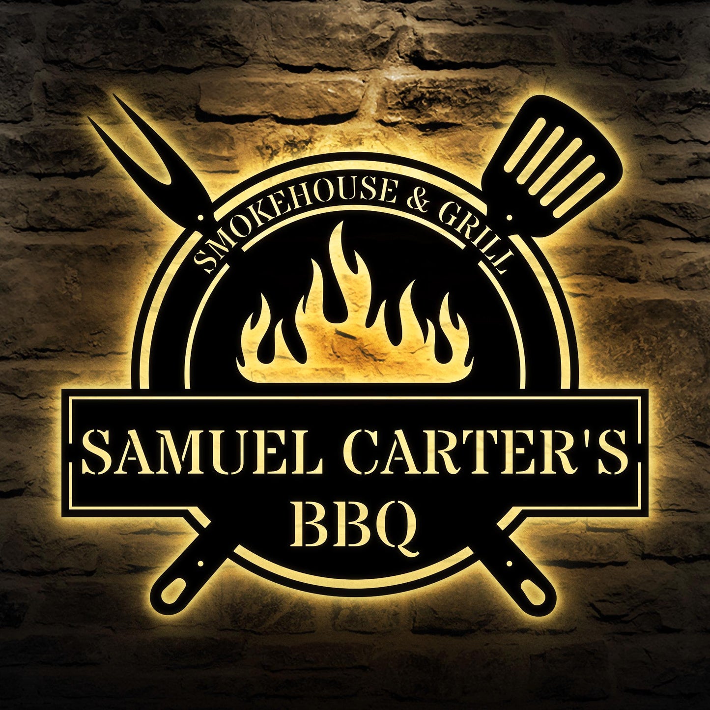 BBQ Metal Wall Sign - Personalized Smokehouse & Grill, Custom Name Décor for BBQ Lovers