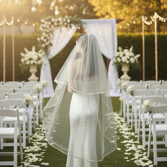 Custom Wedding Veil with Name, Personalized Embroidered Bridal Veil, Minimalist Tulle Veil